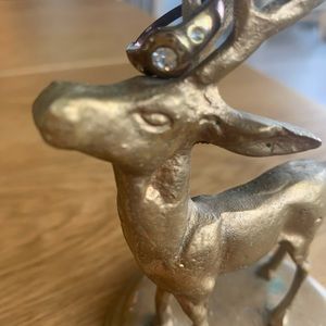 4 / 20 $ SALE Vintage brass/cooper clear crystal cut tri stone ring